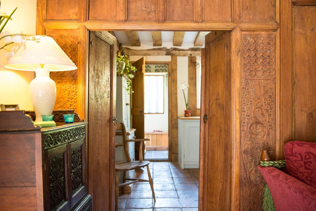 romantic cottage with original wood paneling