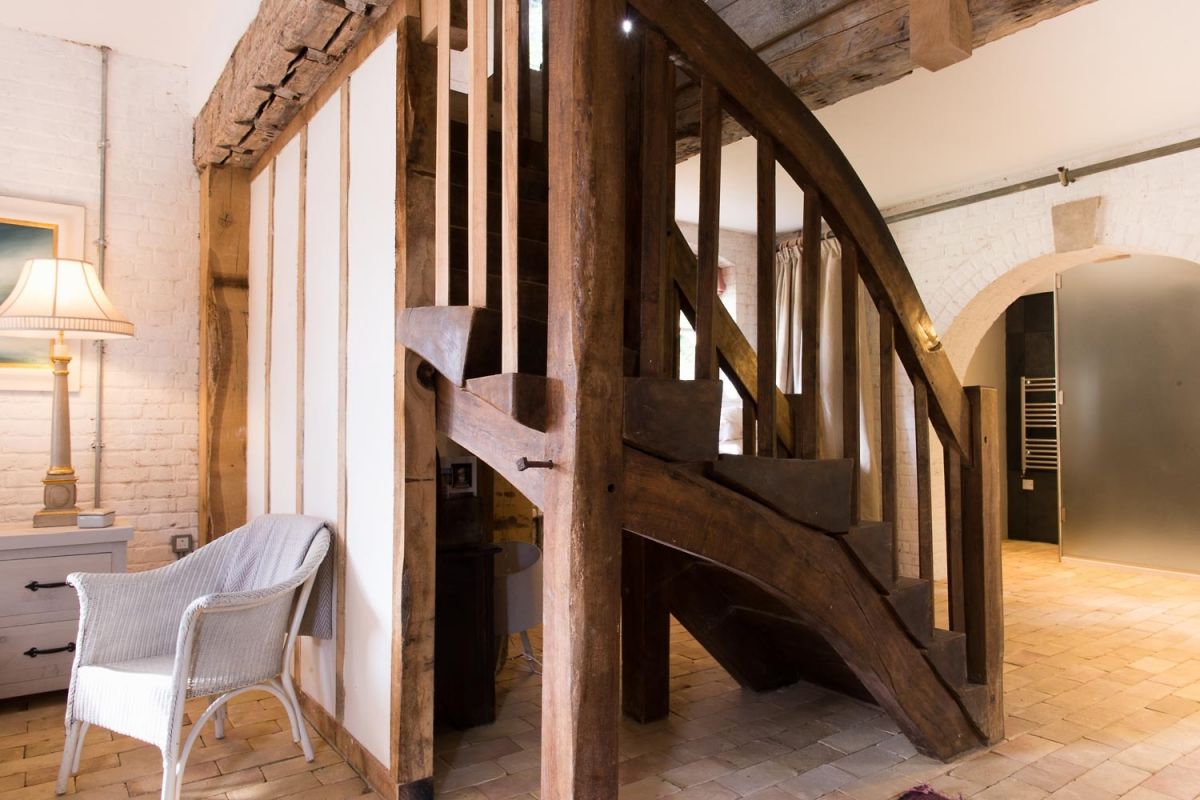 Hand crafted oak stairs in the holiday cottage